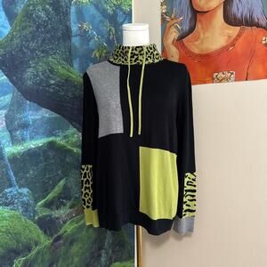 edinburgh knitwear colorblock leopard print pima cotton pullover